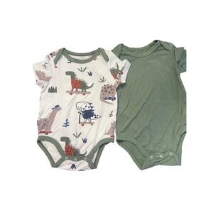PatPat Baby Boys 3-6M Bamboo Viscose Dinosaur Skateboard Bodysuit Set 2 Pack